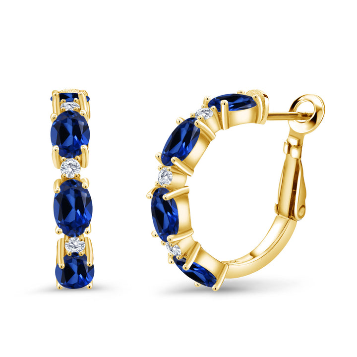 Blue Created Sapphire - September_Earrings in 925 Yellow Gold Plated Silver