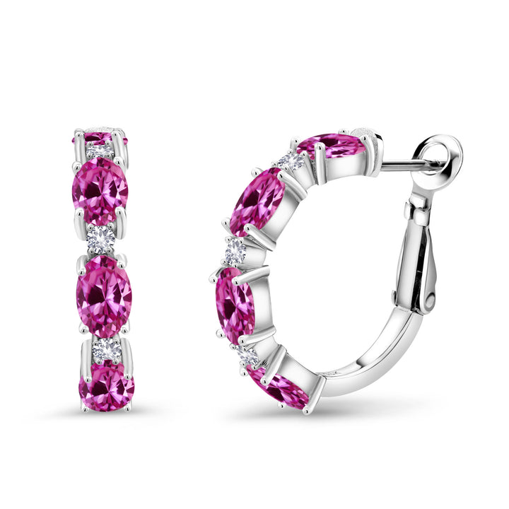 Pink Created Sapphire - September_Earrings in 925 Sterling Silver