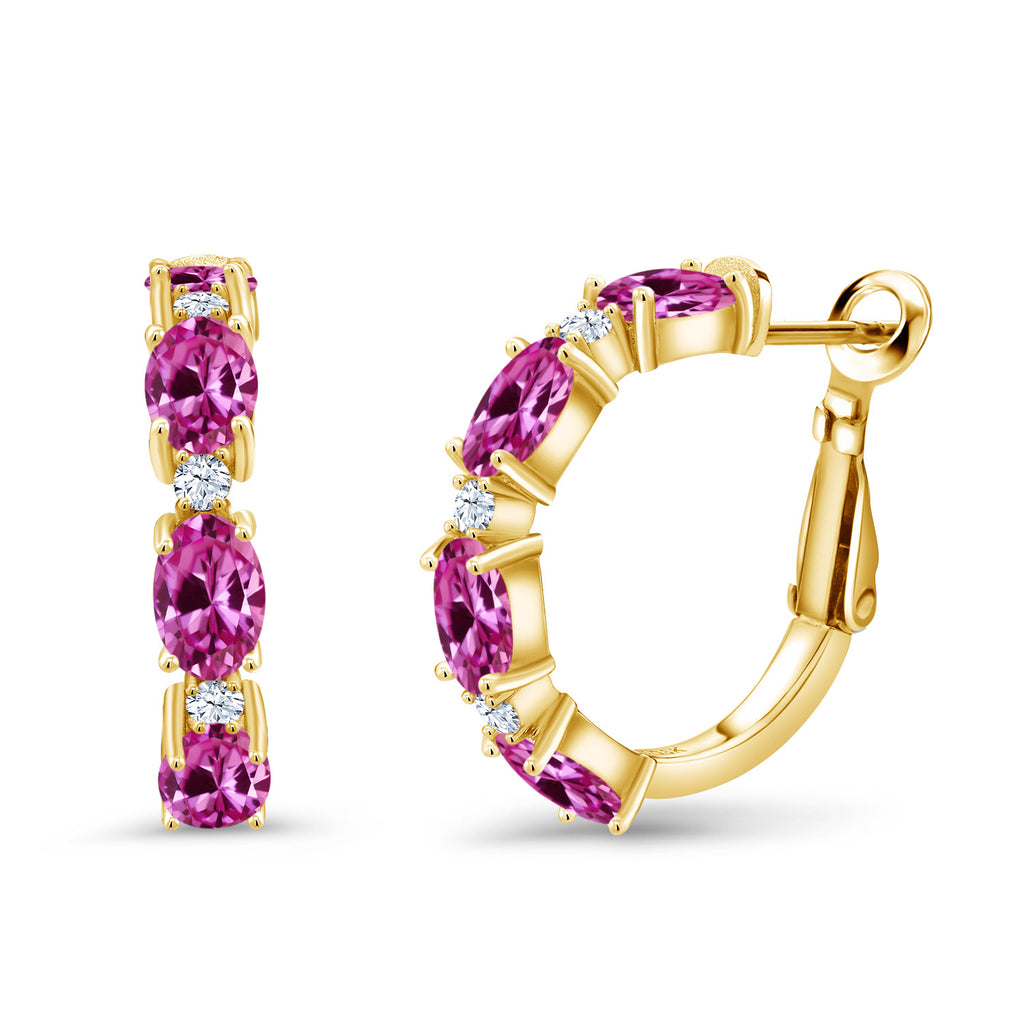 Pink Created Sapphire - September_Earrings in 925 Yellow Gold Plated Silver