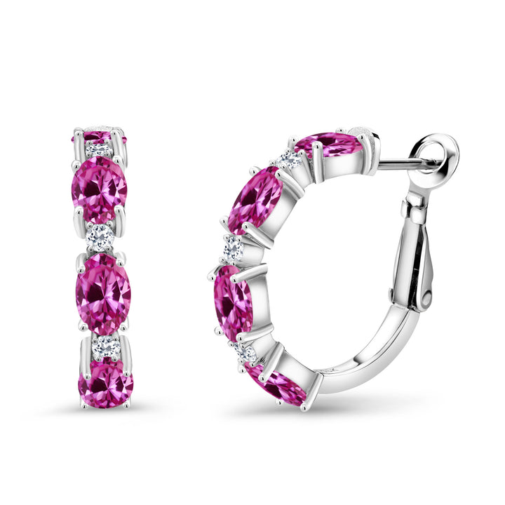 Pink Created Sapphire - September_Earrings in 925 Sterling Silver