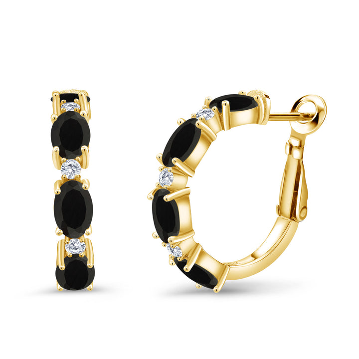 Onyx - December_Earrings in 925 Yellow Gold Plated Silver