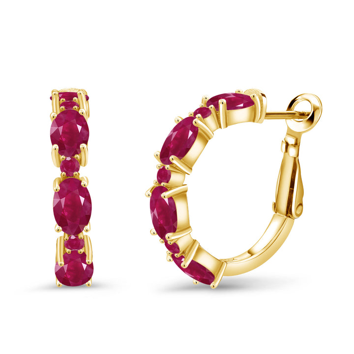 Ruby - July_Earrings in 925 Yellow Gold Plated Silver