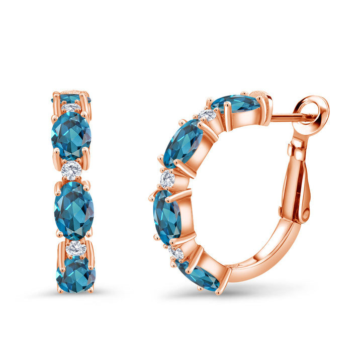 London Blue Topaz - November_Earrings in 925 Rose Gold Plated Silver