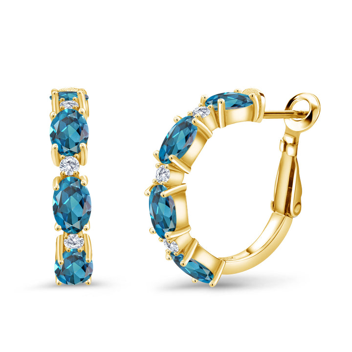 London Blue Topaz - November_Earrings in 925 Yellow Gold Plated Silver
