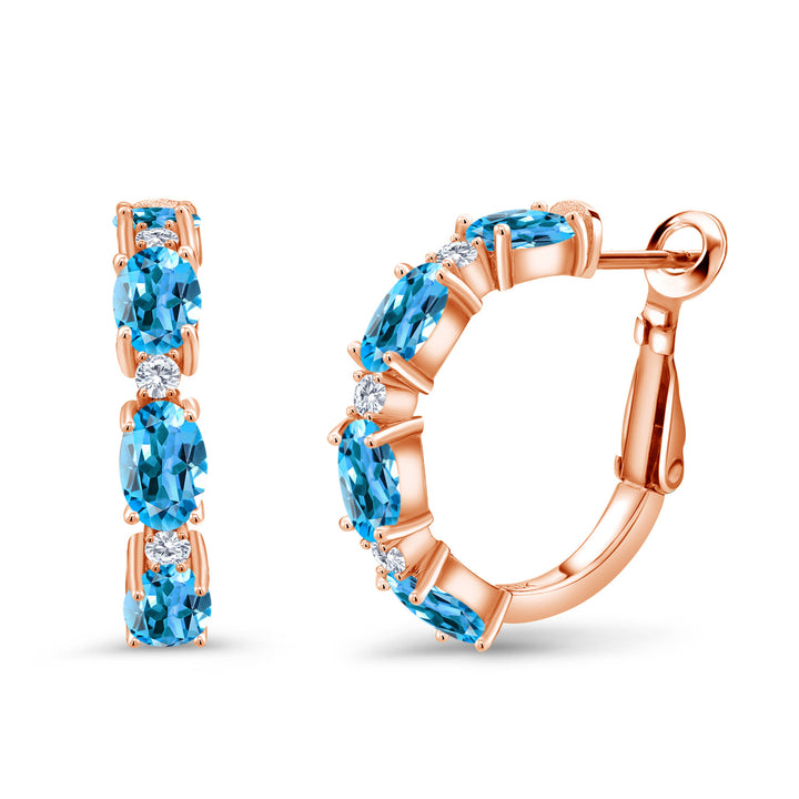 Swiss Blue Topaz - November_Earrings in 925 Rose Gold Plated Silver