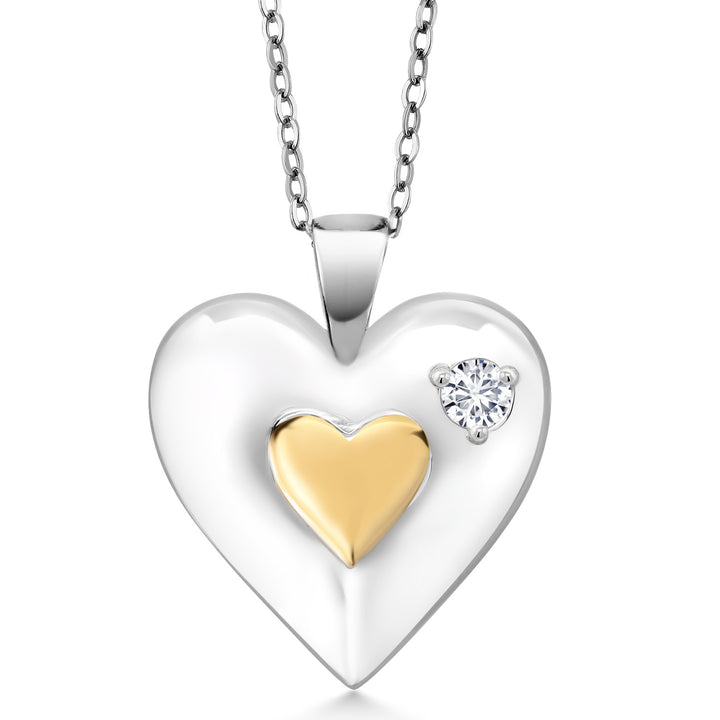 White Moissanite - April_Pendant in 925 Yellow Gold Plated Silver