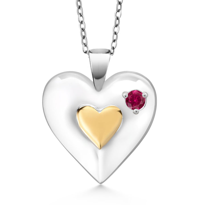 Created Ruby - July_Pendant in 925 Yellow Gold Plated Silver