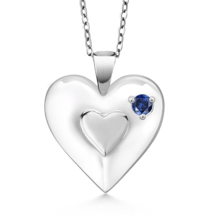 Blue Created Sapphire - September_Pendant in 925 Sterling Silver