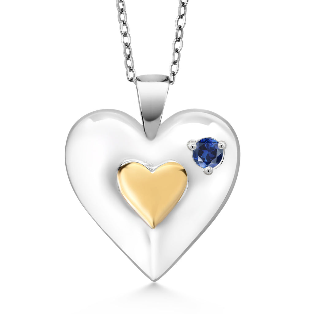 Blue Created Sapphire - September_Pendant in 925 Yellow Gold Plated Silver