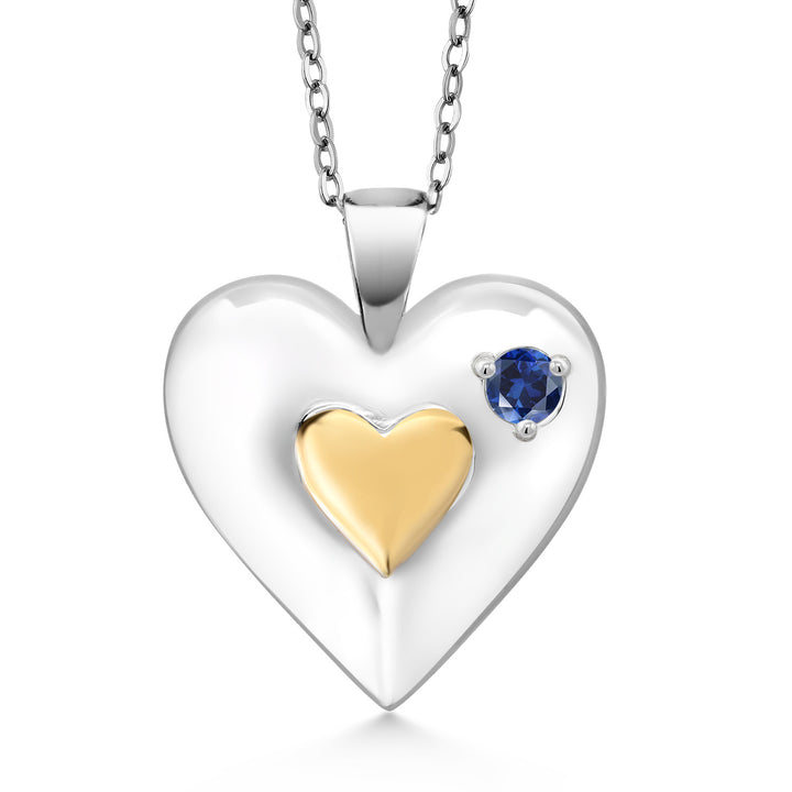 Blue Created Sapphire - September_Pendant in 925 Yellow Gold Plated Silver