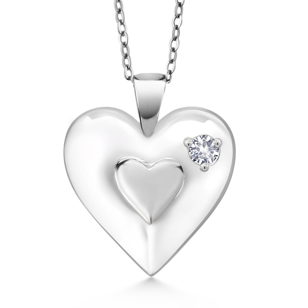 White Created Sapphire - September_Pendant in 925 Sterling Silver