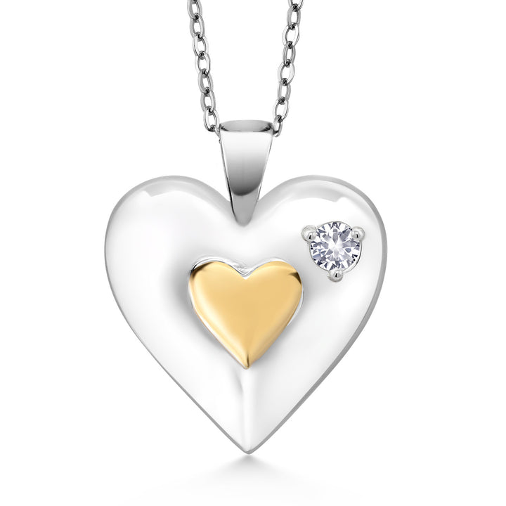 White Created Sapphire - September_Pendant in 925 Yellow Gold Plated Silver