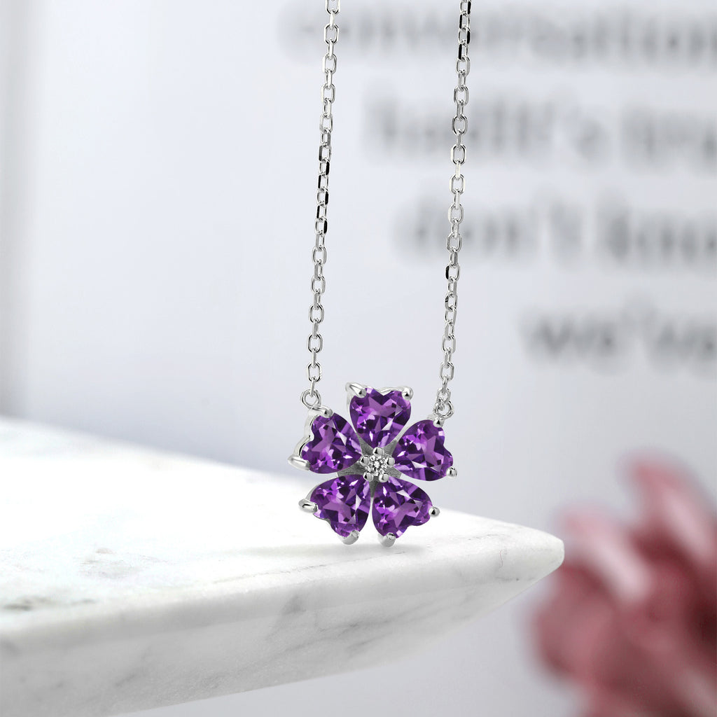 Amethyst and Diamond_925 Sterling Silver_Necklace in 925 Sterling Silver