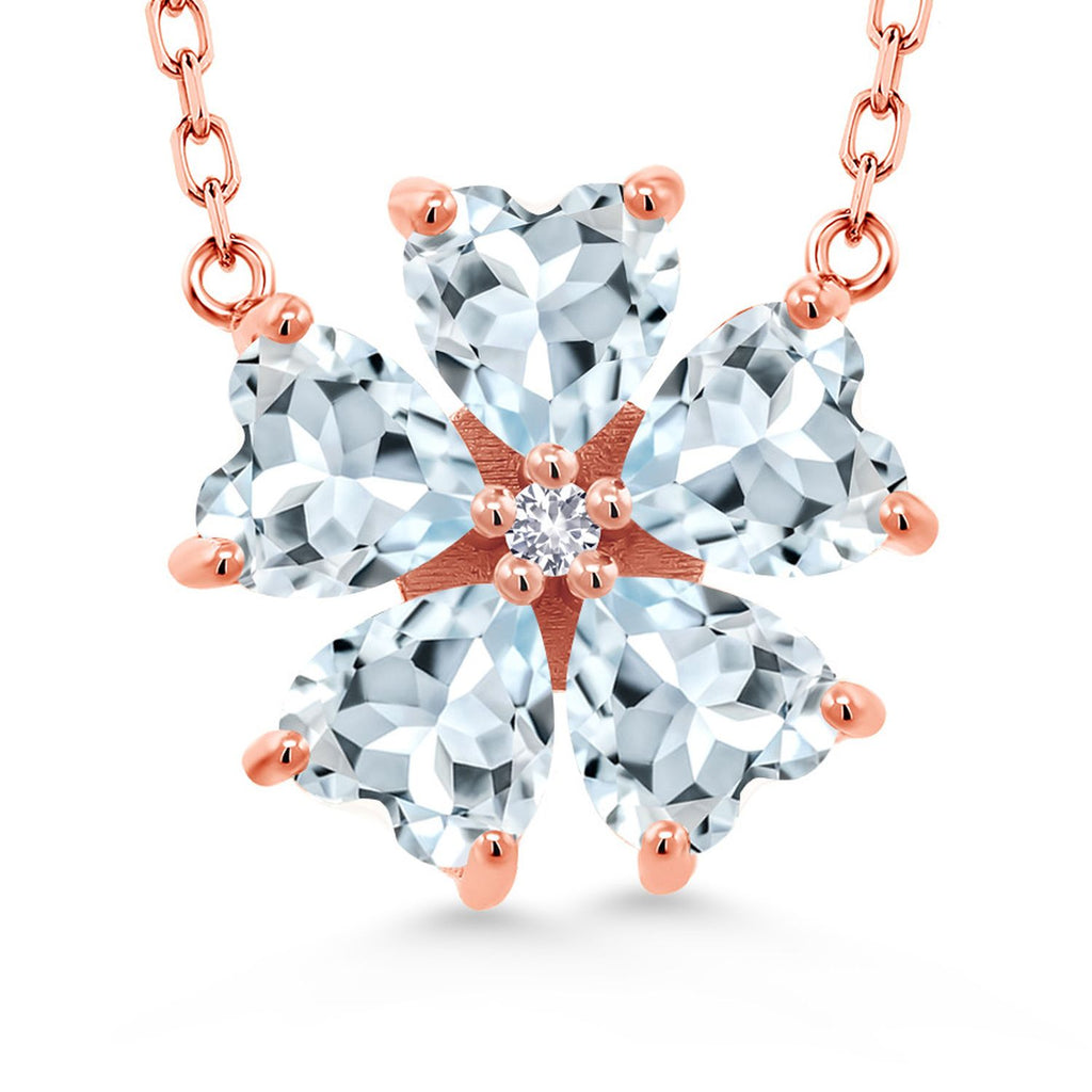 Gem Stone King 925 Sterling Silver Gemstone Birthstone and White Created Sapphire Flower Pendant Necklace for Women | Heart Shape 6MM Petals and Round 2MM Center | With 18 Inch Chain | Fine Jewelry for Her Mom Wife