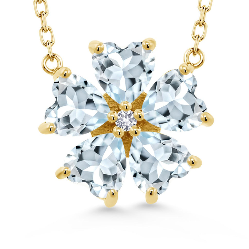 Gem Stone King 925 Sterling Silver Gemstone Birthstone and White Created Sapphire Flower Pendant Necklace for Women | Heart Shape 6MM Petals and Round 2MM Center | With 18 Inch Chain | Fine Jewelry for Her Mom Wife