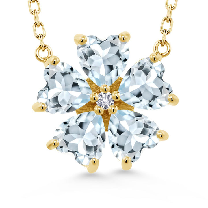 Gem Stone King 925 Sterling Silver Gemstone Birthstone and White Created Sapphire Flower Pendant Necklace for Women | Heart Shape 6MM Petals and Round 2MM Center | With 18 Inch Chain | Fine Jewelry for Her Mom Wife