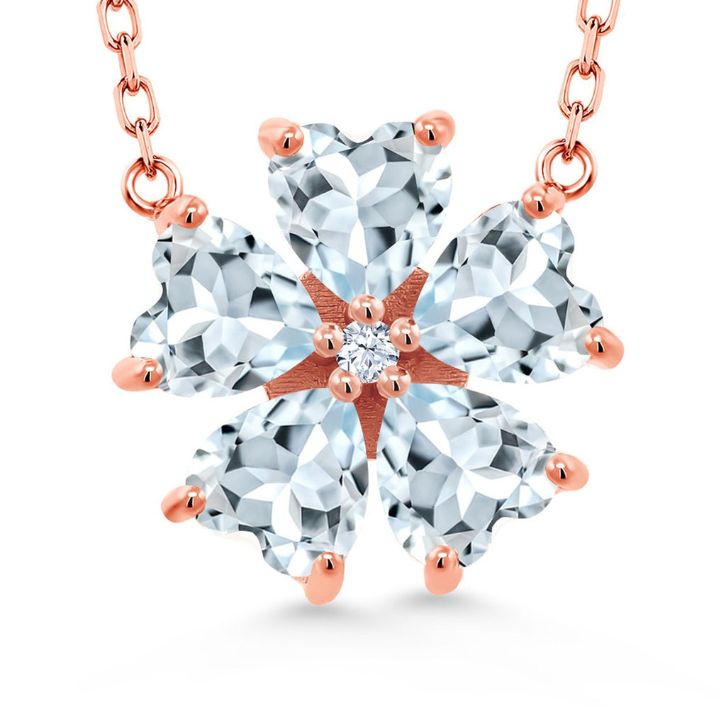 Gem Stone King Gemstone Birthstone Flower Pendant Necklace for Women in 925 Sterling Silver | Heart Shape 6MM Petals and Round 2MM Center | With 18 Inch Chain | Fine Jewelry for Her Mom Wife