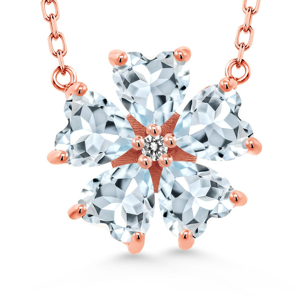 Gem Stone King Gemstone Birthstone and White Diamond Flower Pendant Necklace for Women in 925 Sterling Silver | Heart Shape 6MM Petals and Round 2MM Center | With 18 Inch Chain | Fine Jewelry for Her Mom Wife
