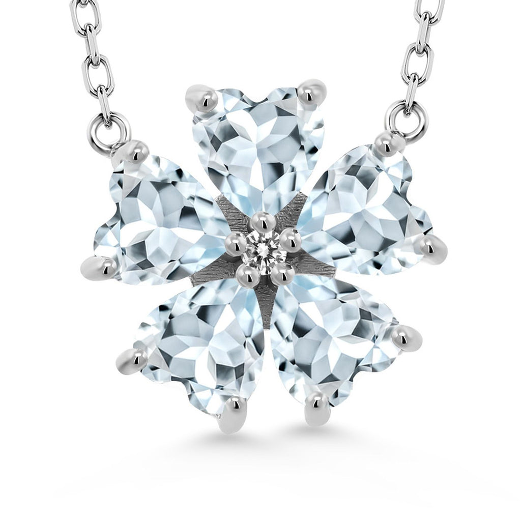Gem Stone King Gemstone Birthstone and White Diamond Flower Pendant Necklace for Women in 925 Sterling Silver | Heart Shape 6MM Petals and Round 2MM Center | With 18 Inch Chain | Fine Jewelry for Her Mom Wife