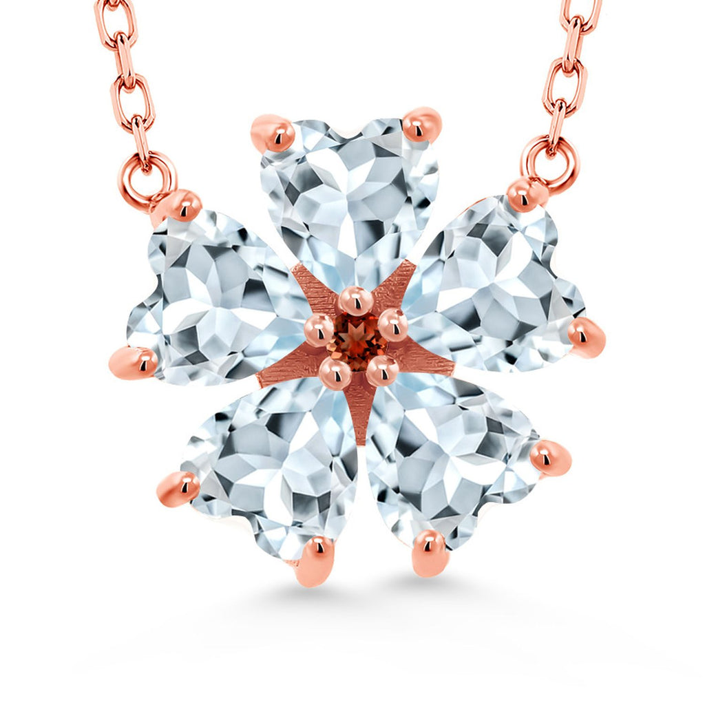 Gem Stone King 925 Sterling Silver Gemstone Birthstone and Garnet Flower Pendant Necklace for Women | Heart Shape 6MM Petals and Round 2MM Center | With 18 Inch Chain | Fine Jewelry for Her Mom Wife