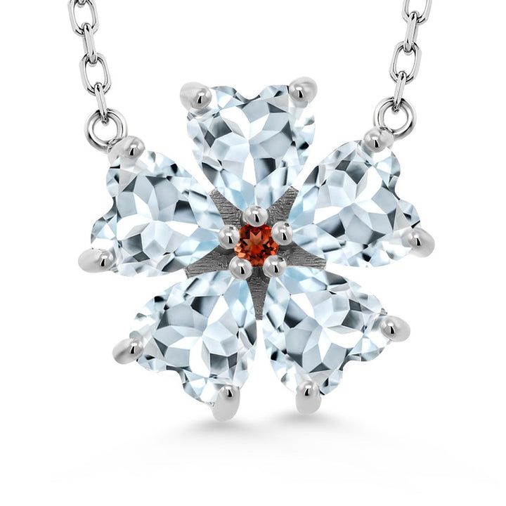 Gem Stone King 925 Sterling Silver Gemstone Birthstone and Garnet Flower Pendant Necklace for Women | Heart Shape 6MM Petals and Round 2MM Center | With 18 Inch Chain | Fine Jewelry for Her Mom Wife