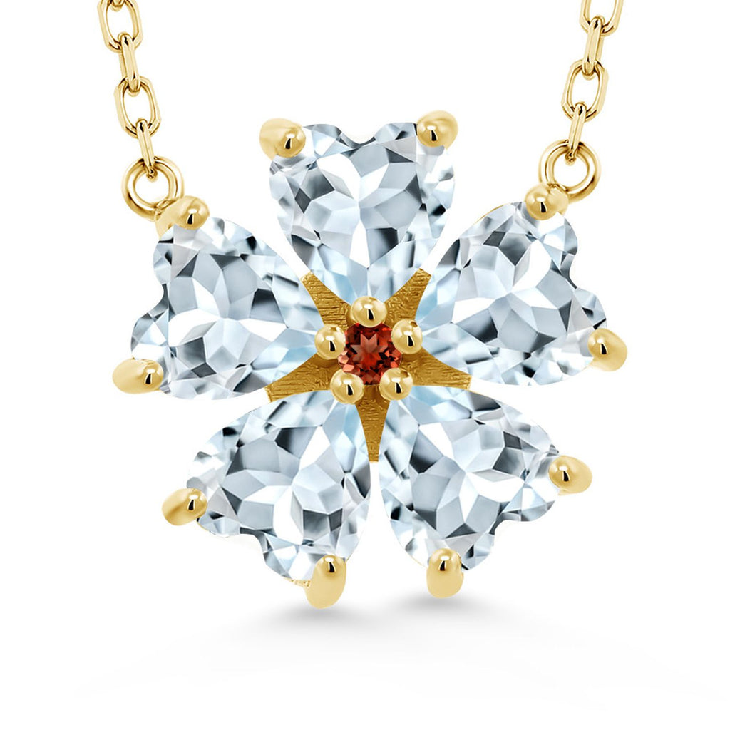 Gem Stone King 925 Sterling Silver Gemstone Birthstone and Garnet Flower Pendant Necklace for Women | Heart Shape 6MM Petals and Round 2MM Center | With 18 Inch Chain | Fine Jewelry for Her Mom Wife