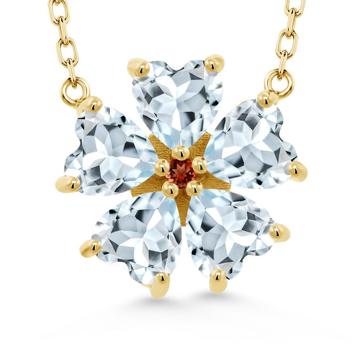 Gem Stone King 925 Sterling Silver Gemstone Birthstone and Garnet Flower Pendant Necklace for Women | Heart Shape 6MM Petals and Round 2MM Center | With 18 Inch Chain | Fine Jewelry for Her Mom Wife