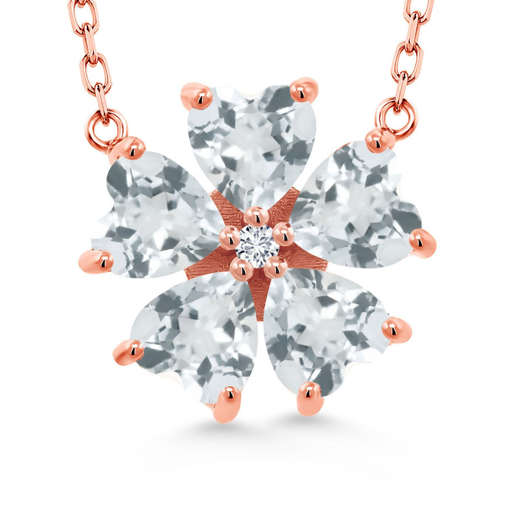 Gem Stone King Gemstone Birthstone and Lab Grown Diamond Flower Pendant Necklace for Women | 925 Sterling Silver | Heart Shape 6MM Petals and Round 2MM Center | With 18 Inch Chain | Fine Jewelry for Her Mom Wife