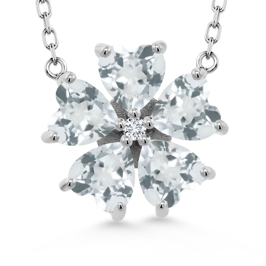 Gem Stone King Gemstone Birthstone and Lab Grown Diamond Flower Pendant Necklace for Women | 925 Sterling Silver | Heart Shape 6MM Petals and Round 2MM Center | With 18 Inch Chain | Fine Jewelry for Her Mom Wife