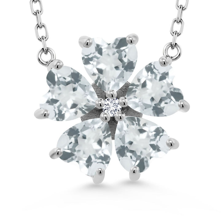 Gem Stone King Gemstone Birthstone and Lab Grown Diamond Flower Pendant Necklace for Women | 925 Sterling Silver | Heart Shape 6MM Petals and Round 2MM Center | With 18 Inch Chain | Fine Jewelry for Her Mom Wife