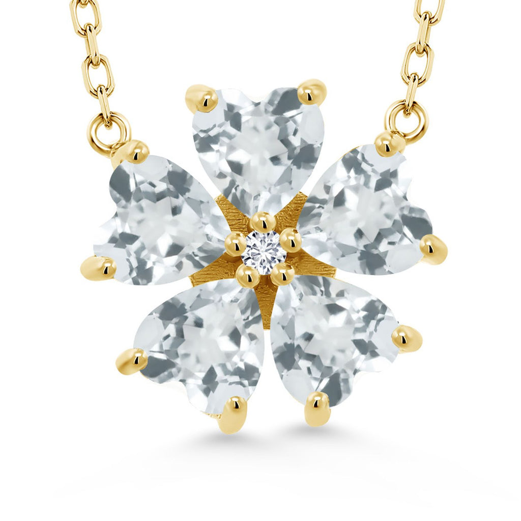 Gem Stone King Gemstone Birthstone and Lab Grown Diamond Flower Pendant Necklace for Women | 925 Sterling Silver | Heart Shape 6MM Petals and Round 2MM Center | With 18 Inch Chain | Fine Jewelry for Her Mom Wife
