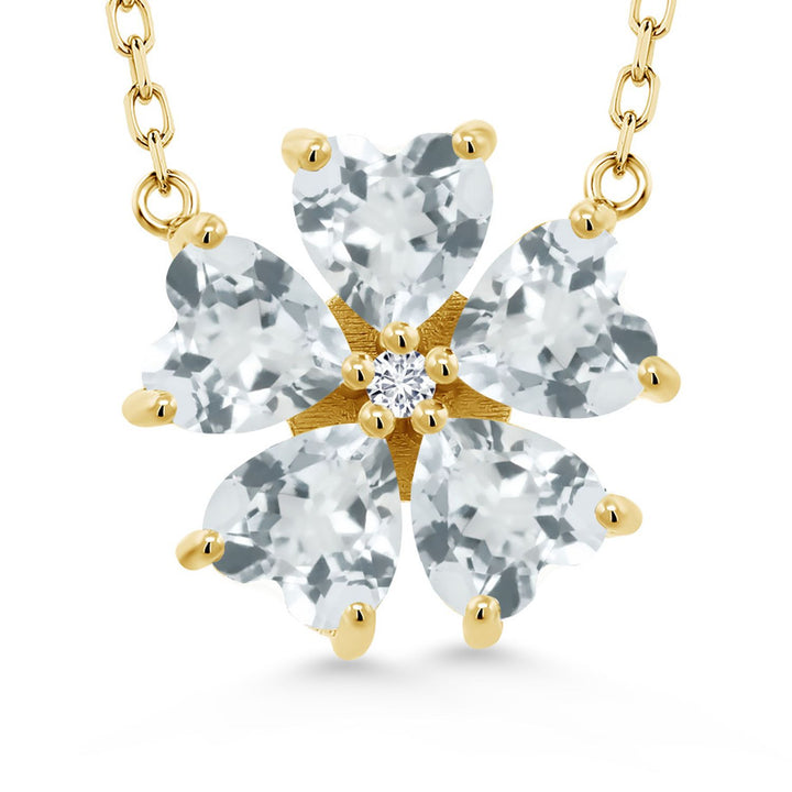 Gem Stone King Gemstone Birthstone and Lab Grown Diamond Flower Pendant Necklace for Women | 925 Sterling Silver | Heart Shape 6MM Petals and Round 2MM Center | With 18 Inch Chain | Fine Jewelry for Her Mom Wife