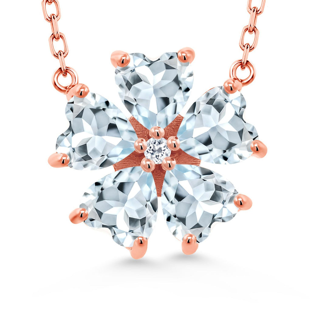 Gemstone Birthstone and White Topaz Flower Pendant Necklace for Women | 925 Sterling Silver | Heart Shape 6MM Petals and Round 2MM Center | With 18 Inch Chain | Fine Jewelry for Her Mom Wife