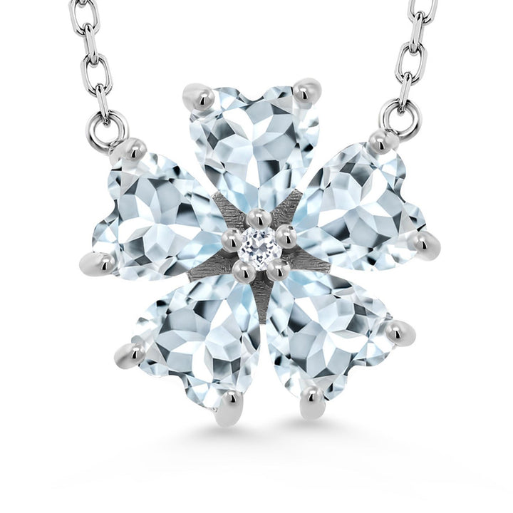 Gemstone Birthstone and White Topaz Flower Pendant Necklace for Women | 925 Sterling Silver | Heart Shape 6MM Petals and Round 2MM Center | With 18 Inch Chain | Fine Jewelry for Her Mom Wife