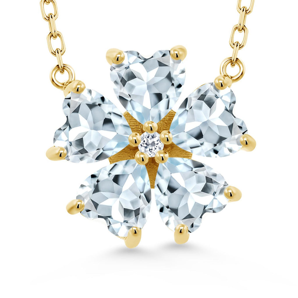 Gemstone Birthstone and White Topaz Flower Pendant Necklace for Women | 925 Sterling Silver | Heart Shape 6MM Petals and Round 2MM Center | With 18 Inch Chain | Fine Jewelry for Her Mom Wife