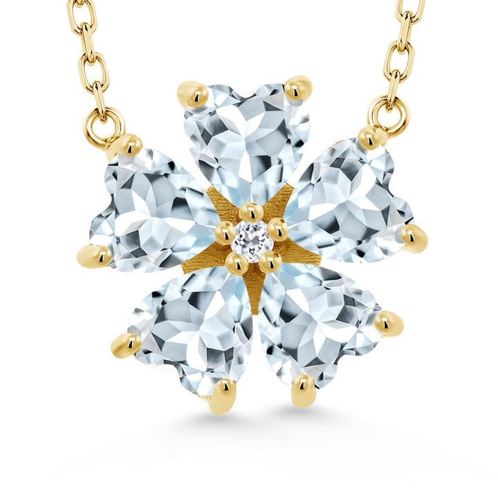 Gemstone Birthstone and White Topaz Flower Pendant Necklace for Women | 925 Sterling Silver | Heart Shape 6MM Petals and Round 2MM Center | With 18 Inch Chain | Fine Jewelry for Her Mom Wife