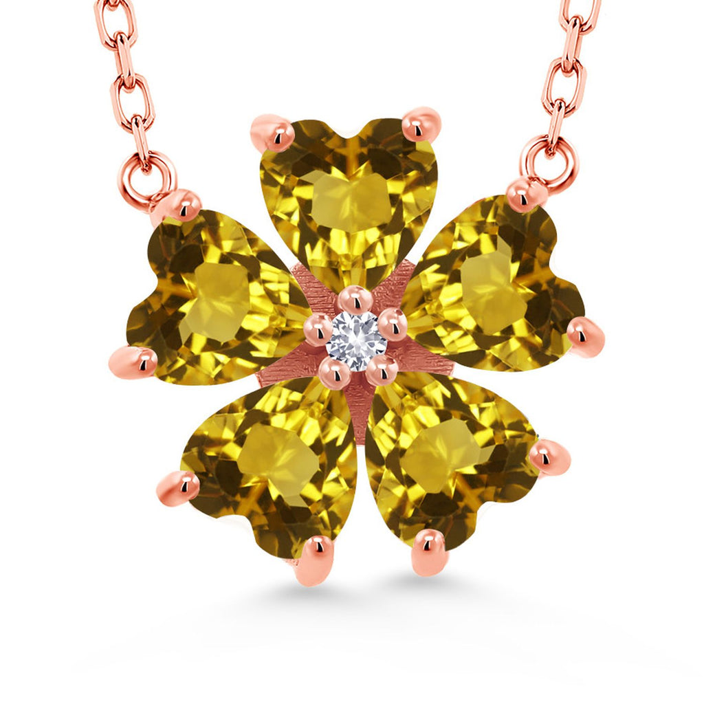 Gem Stone King 925 Sterling Silver Gemstone Birthstone and White Created Sapphire Flower Pendant Necklace for Women | Heart Shape 6MM Petals and Round 2MM Center | With 18 Inch Chain | Fine Jewelry for Her Mom Wife