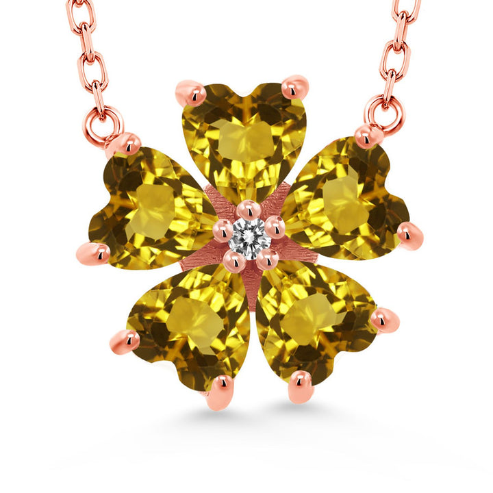Gem Stone King Gemstone Birthstone and White Diamond Flower Pendant Necklace for Women in 925 Sterling Silver | Heart Shape 6MM Petals and Round 2MM Center | With 18 Inch Chain | Fine Jewelry for Her Mom Wife
