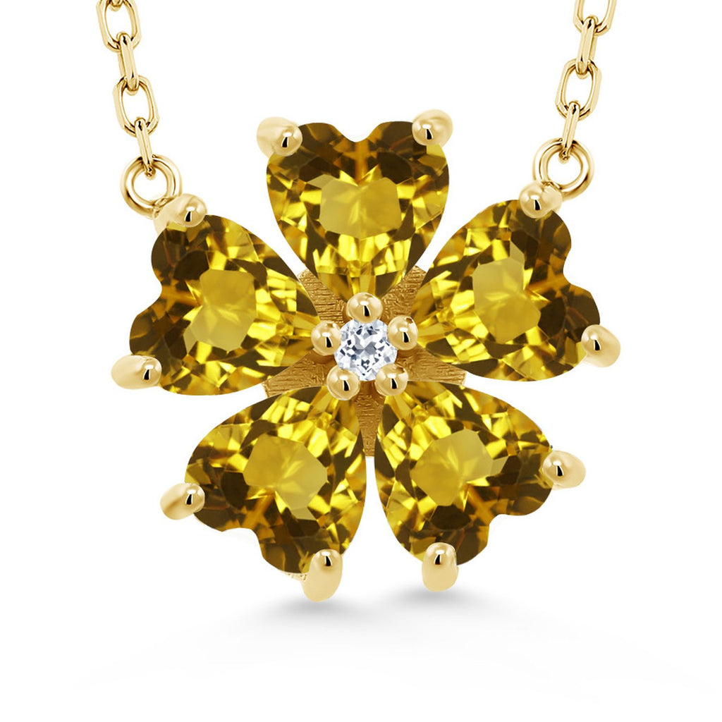 Gemstone Birthstone and White Topaz Flower Pendant Necklace for Women | 925 Sterling Silver | Heart Shape 6MM Petals and Round 2MM Center | With 18 Inch Chain | Fine Jewelry for Her Mom Wife