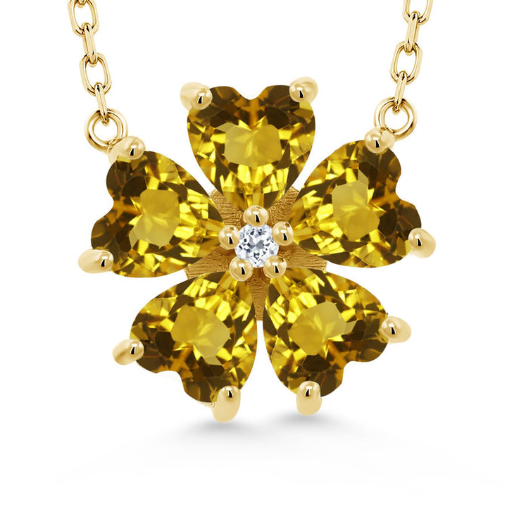Gemstone Birthstone and White Topaz Flower Pendant Necklace for Women | 925 Sterling Silver | Heart Shape 6MM Petals and Round 2MM Center | With 18 Inch Chain | Fine Jewelry for Her Mom Wife
