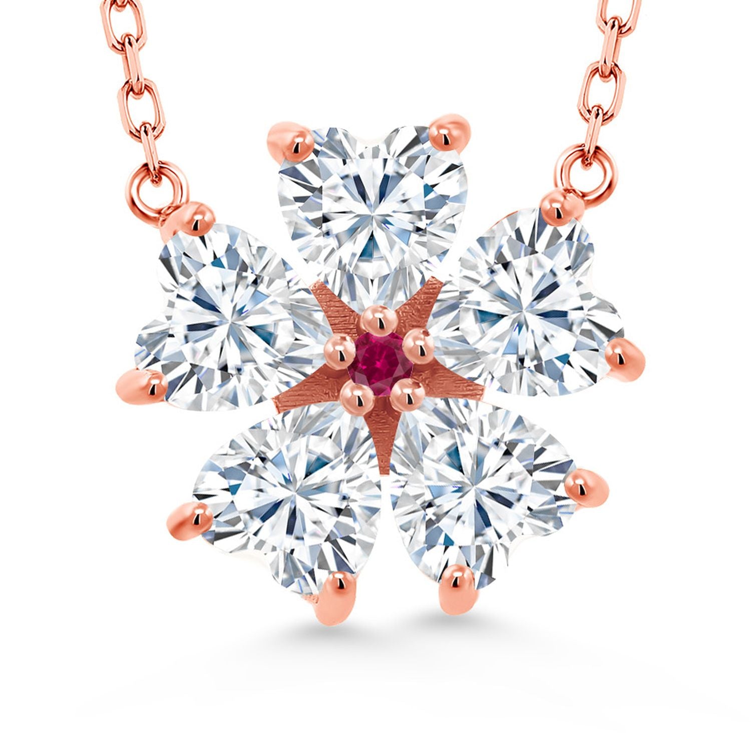 White Moissanite - April_925 Rose Gold Plated Silver_Necklace in 925 Rose Gold Plated Silver
