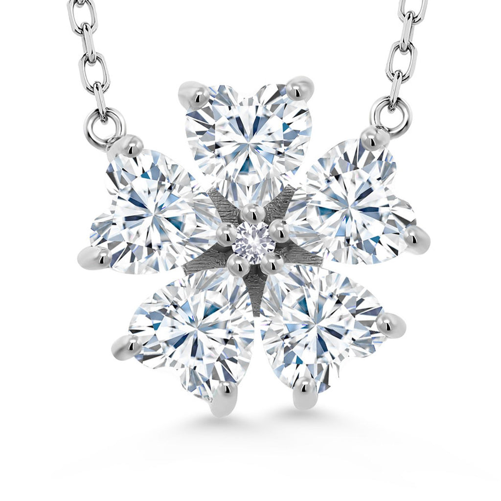 Gem Stone King 925 Sterling Silver Gemstone Birthstone and White Created Sapphire Flower Pendant Necklace for Women | Heart Shape 6MM Petals and Round 2MM Center | With 18 Inch Chain | Fine Jewelry for Her Mom Wife
