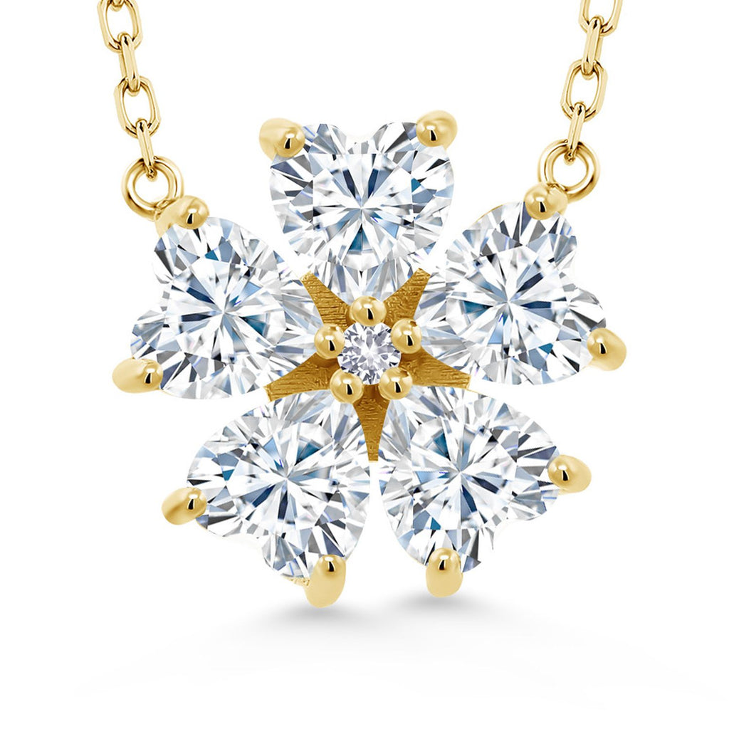 Gem Stone King 925 Sterling Silver Gemstone Birthstone and White Created Sapphire Flower Pendant Necklace for Women | Heart Shape 6MM Petals and Round 2MM Center | With 18 Inch Chain | Fine Jewelry for Her Mom Wife