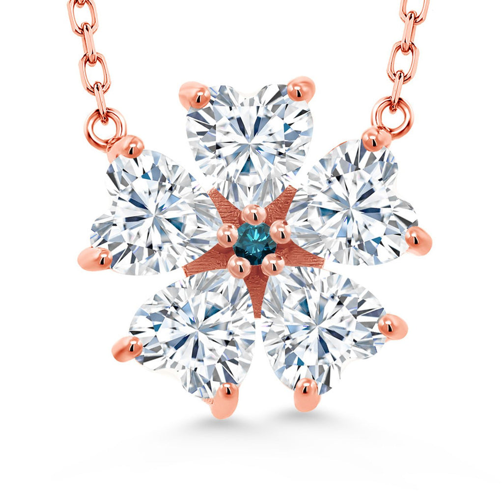 Gem Stone King 925 Sterling Silver Gemstone Birthstone and Blue Diamond Flower Pendant Necklace for Women | Heart Shape 6MM Petals and Round 2MM Center | With 18 Inch Chain | Fine Jewelry for Her Mom Wife