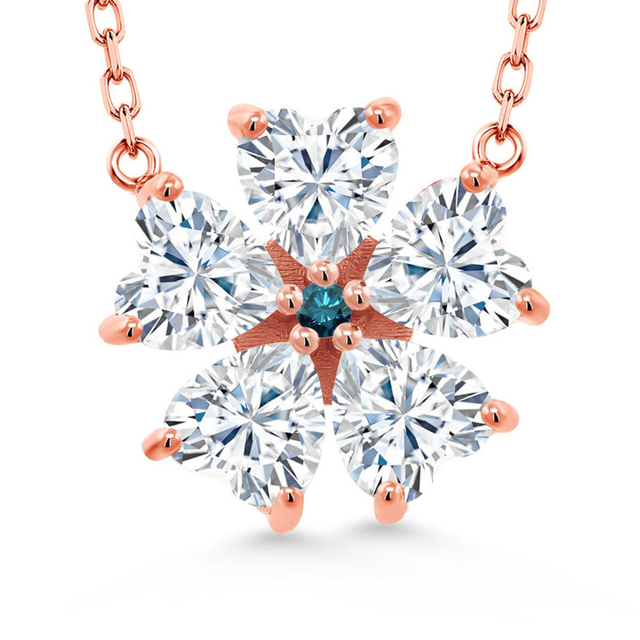 Gem Stone King 925 Sterling Silver Gemstone Birthstone and Blue Diamond Flower Pendant Necklace for Women | Heart Shape 6MM Petals and Round 2MM Center | With 18 Inch Chain | Fine Jewelry for Her Mom Wife
