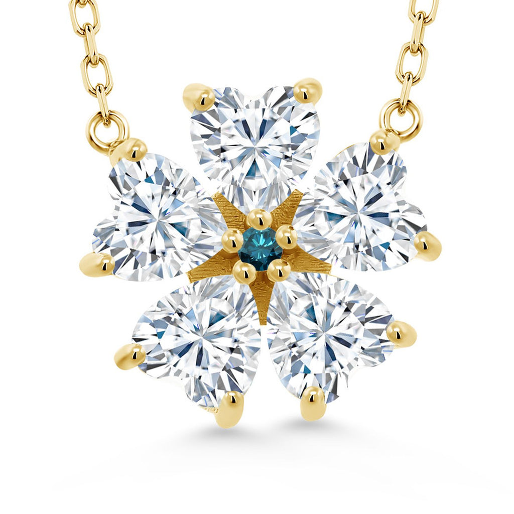 Gem Stone King 925 Sterling Silver Gemstone Birthstone and Blue Diamond Flower Pendant Necklace for Women | Heart Shape 6MM Petals and Round 2MM Center | With 18 Inch Chain | Fine Jewelry for Her Mom Wife