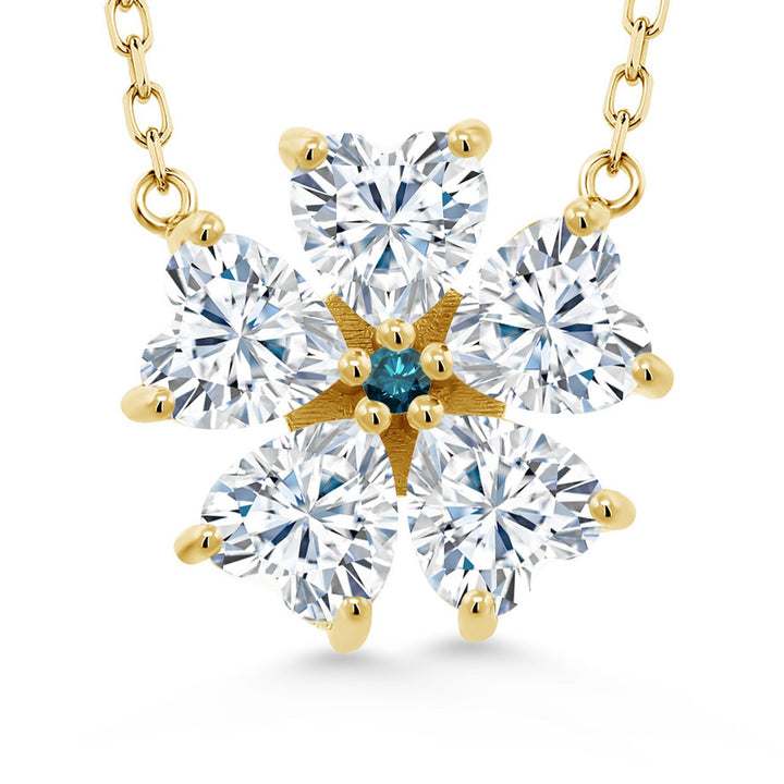 Gem Stone King 925 Sterling Silver Gemstone Birthstone and Blue Diamond Flower Pendant Necklace for Women | Heart Shape 6MM Petals and Round 2MM Center | With 18 Inch Chain | Fine Jewelry for Her Mom Wife