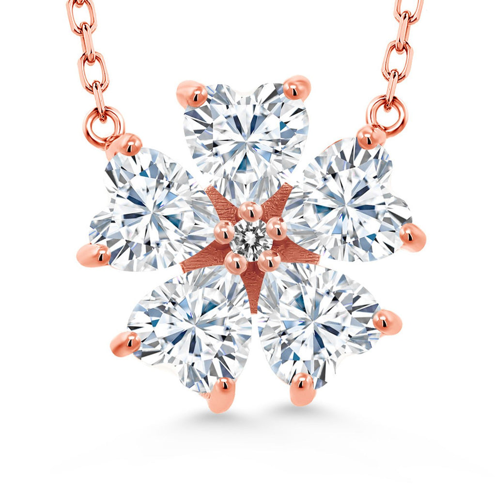 Gem Stone King Gemstone Birthstone and White Diamond Flower Pendant Necklace for Women in 925 Sterling Silver | Heart Shape 6MM Petals and Round 2MM Center | With 18 Inch Chain | Fine Jewelry for Her Mom Wife