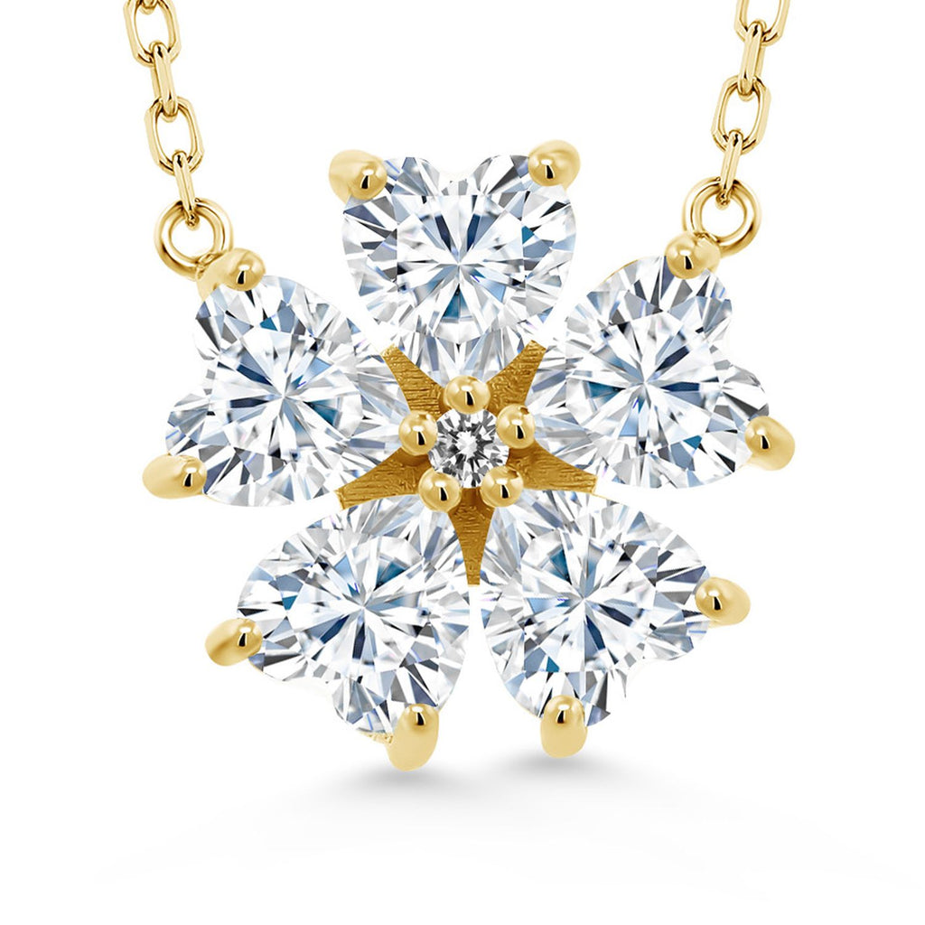 Gem Stone King Gemstone Birthstone and White Diamond Flower Pendant Necklace for Women in 925 Sterling Silver | Heart Shape 6MM Petals and Round 2MM Center | With 18 Inch Chain | Fine Jewelry for Her Mom Wife