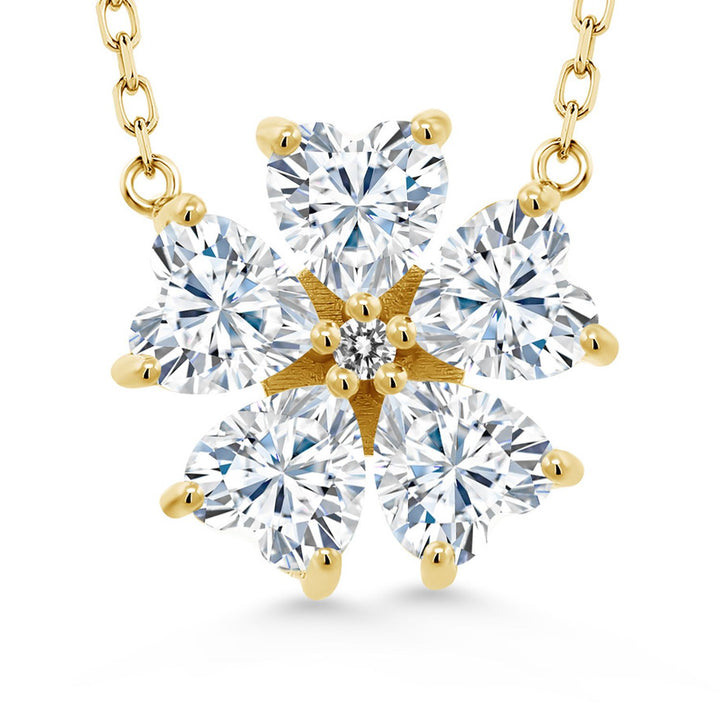 Gem Stone King Gemstone Birthstone and White Diamond Flower Pendant Necklace for Women in 925 Sterling Silver | Heart Shape 6MM Petals and Round 2MM Center | With 18 Inch Chain | Fine Jewelry for Her Mom Wife